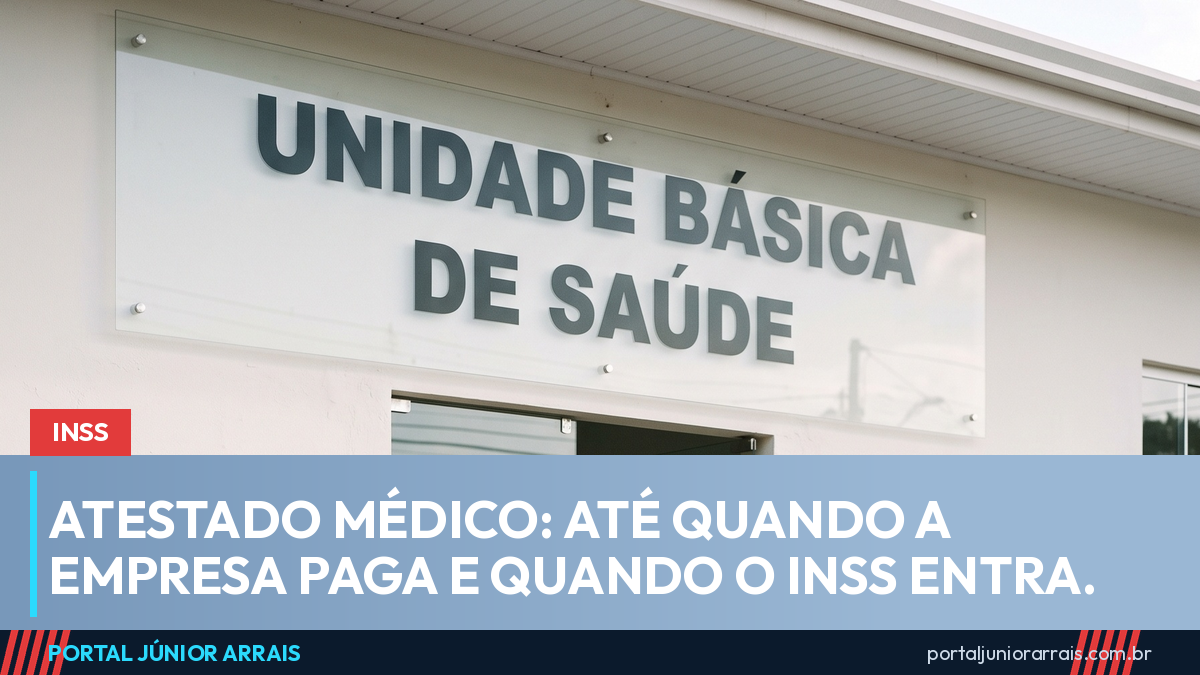 Homem de costas saindo de uma Unidade Básica de Saúde com uma folha de papel na mão