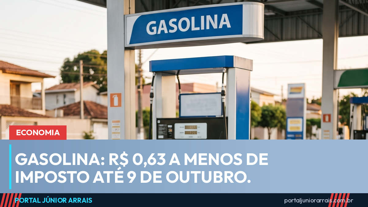 Carro prateado abastecendo em bomba de posto com a faixa GASOLINA no alto, sob a cobertura do posto