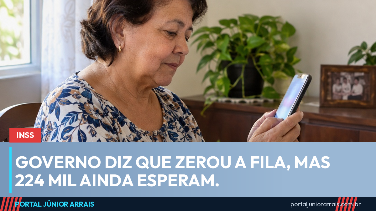 Mulher de aproximadamente 60 anos sentada à mesa da sala de casa, olhando a tela do celular
