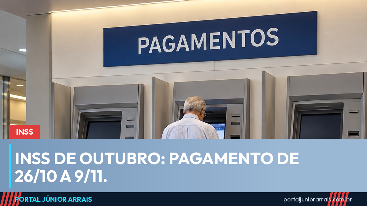 Aposentado visto de costas usa um terminal eletrônico em saguão bancário limpo, sob a placa Pagamentos