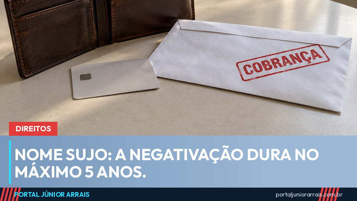 Carteira aberta, cartão sem marca e envelope com carimbo "COBRANÇA" sobre uma mesa.
